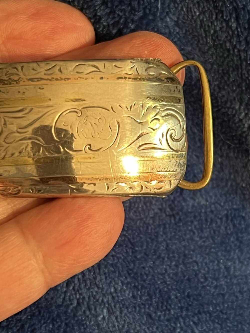 MARSH 925 Sterling Silver & Gold Antique Art Deco 1917 Engraved Belt Buckle